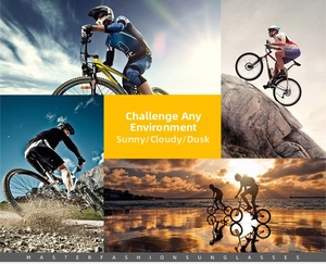 Outdoor cycling glasses showing adaptive lens performance in various lighting conditions