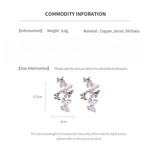 Spécifications détaillées des boucles d'oreilles papillon avec dimensions et matériaux