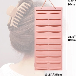 Pink felt hanging hair claw clip organizer wall mounted storage bag 35x80cm size