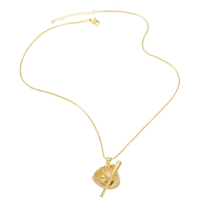 Collier baseball en or 18k avec pendentif gants et battes sertis de zircons