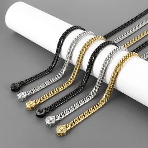 Chunky 9mm stainless steel hip hop chain necklace in gold silver and black finishes