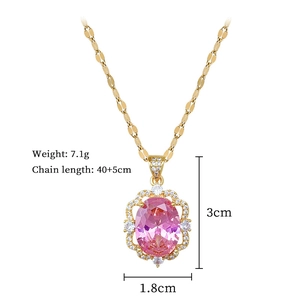 Detailed specs of pink oval gemstone pendant with dimensions 3cm height and 7.1g weight