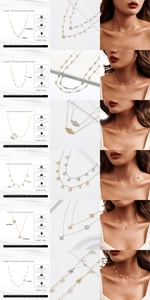 Detailed views of multi-layer S925 sterling silver necklaces with pearls and zircons