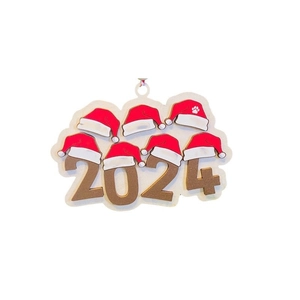 2024 Christmas hat hanging ornament in red and gold glitter finish on white background