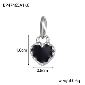 Detailed view of silver heart pendant dimensions with black inlay, 1.0cm x 0.8cm size