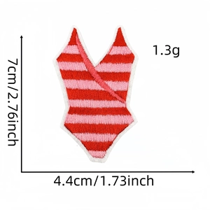 Detailed size chart for swimsuit embroidery patch showing 7cm height and 1.3g weight