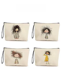 Détails d'affichage des motifs de trousses de toilette en toile avec dessins animés de filles