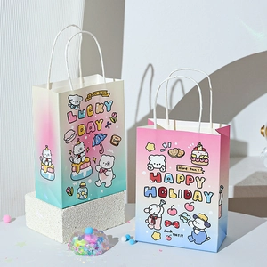 Cute cartoon animal kraft paper gift bags with gradient colors and white handles