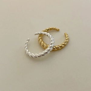 Minimalist twisted knot open rings in gold and silver finish with textured metal design