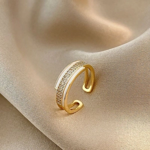 Luxury gold butterfly open ring with white enamel and cubic zirconia on silk