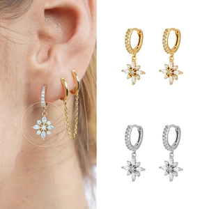 Luxurious S925 star drop earrings featuring sparkling cubic zirconia in gold and silver finish