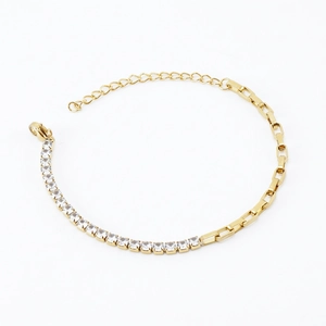 Collier Bracelet Bijoux En Acier Inoxydable Zircon Tennis Chaîne À Maillons Plaqué Or 18K Réglable Pour Femmes