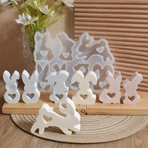 Detail of 6-cavity rabbit silicone mold with heart motifs for DIY candle making