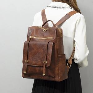 Mochila de mujer en cuero PU marrón de estilo vintage con gran capacidad