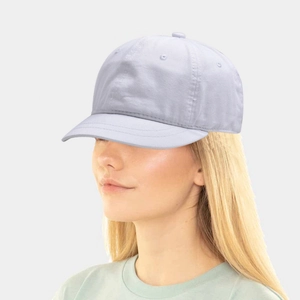 Unisex light grey cotton baseball cap with short brim and six-panel soft top design