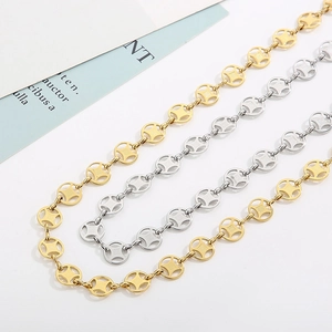 Unique stainless steel cross and coin link necklace in gold and silver finish