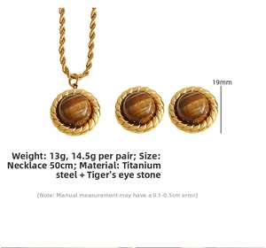 Detailed specifications of titanium steel tiger eye stone necklace and earrings jewelry set