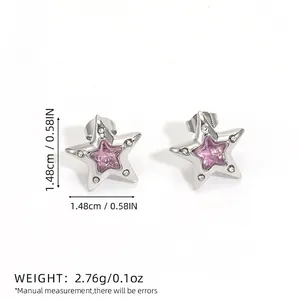 Boucles d'oreilles étoile en or 18K avec gemme rose et diamants scintillants