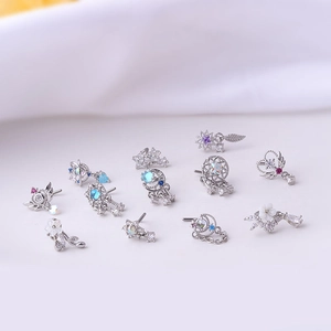 20G Titanium steel L-shaped nose studs featuring colorful zircon stars moons and hearts