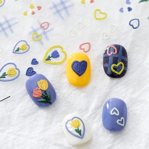 5D Embossed Nail Stickers Japanese Style 3D Relief Tulip Heart Plaid Matte Translucent Self Adhesive Manicure Art Decals
