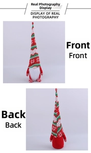 Front and back view of a Christmas gnome doll with a tall knitted hat and white beard