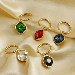 Five-color 18K gold-plated stainless steel geometric earrings set with zircon pendants