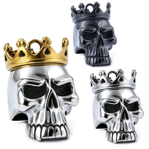 Vintage Skull Crown Pendant Necklace Stainless Steel Gothic Punk Jewelry For Men