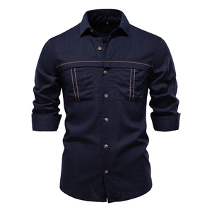 Men Casual Shirt Long Sleeve Linen Viscose Blend Breathable Chest Pockets Solid Color Button Down Top Daily Wear
