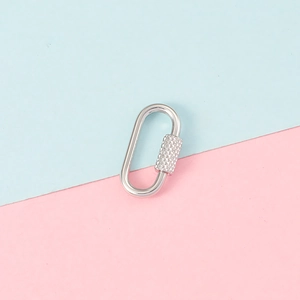 Detailed view of a silver oval screw lock carabiner for DIY keychain and bag accessories