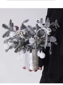 Silver Christmas snowflake hug bucket with pine branches and Merry Christmas engraving