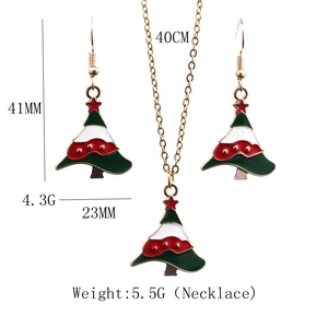 Detailed size chart for Christmas tree necklace and earrings set with measurements