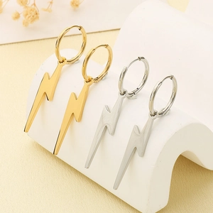 Polished lightning bolt hoop earrings in gold and silver finish for men and women
