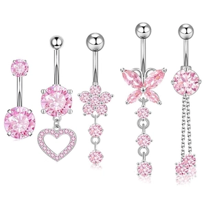 Stainless Steel Copper Zirconia Belly Button Rings Heart Butterfly Flower Tassel Round Piercing Jewelry Women Body Jewelry