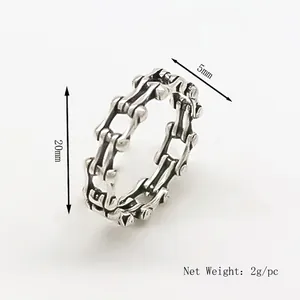 Bague chaîne de vélo punk pour homme, design vintage argenté de 20mm de diamètre