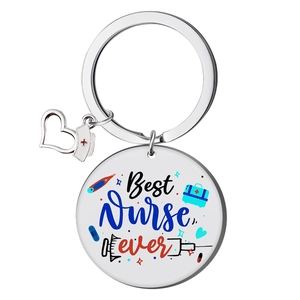 Silver stainless steel nurse keychain featuring Best Nurse Ever text and medical charms