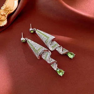 Geometric Dangle Earrings With Silver Earring Post Alloy Rhinestone Water Drop Spiral Vintage Elegant For Women