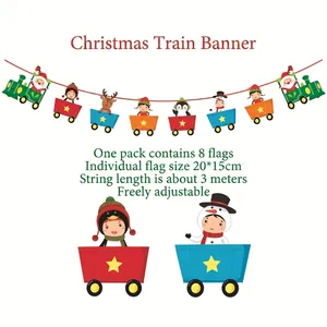 Detailed specs for Christmas train banner with 8 pieces and adjustable 3m string