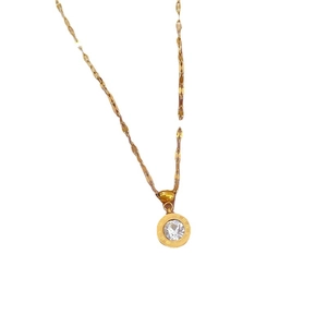 Gold titanium steel necklace with Roman numeral circular pendant and zircon center