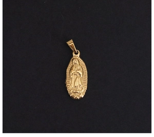 Detailed relief of Our Lady of Guadalupe in 18K gold-plated stainless steel pendant
