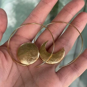 Hammered Alloy Asymmetric Sun And Moon Hoop Earrings Minimalist Bohemian Style Fashion Jewelry For Women
