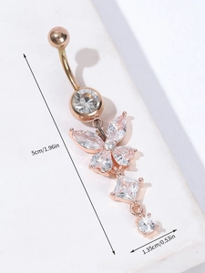 Detailed view of butterfly navel ring with AAA zircons and rose gold finish on stone
