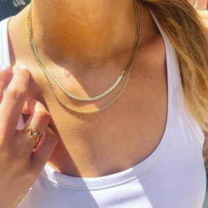 Doppellagige 18K Gold Titanstahl-Halskette mit Schlangen- und Seilkette für Damen im Trend