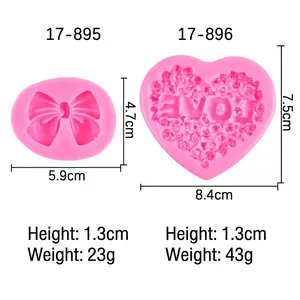 3D heart rose and bow silicone molds set with dimensions and weight measurements