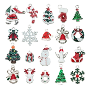 Christmas enamel charms collection with Santa, snowman, and reindeer for DIY jewelry