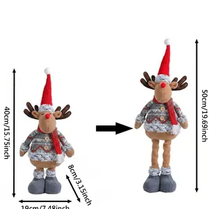 Telescopic Christmas reindeer plush doll showing height adjustment from 40cm to 50cm