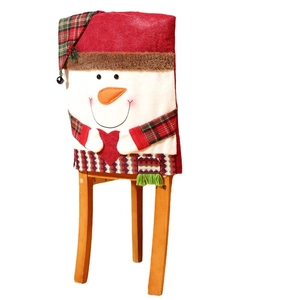 Weihnachtliche Schneemann Stuhlhusse mit rotem Karomuster für festliche Dekorationen