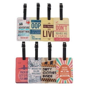Set of 8 colorful PU leather luggage tags with motivational travel phrases and straps