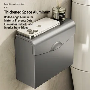 Gunmetal wall-mounted toilet paper holder with thickened space aluminum storage shelf