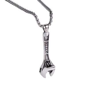 Vintage hip hop 316L stainless steel wrench pendant necklace with silver chain link