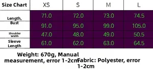 Detailed size chart for black loose fit long sleeve blazer with length and bust measurements